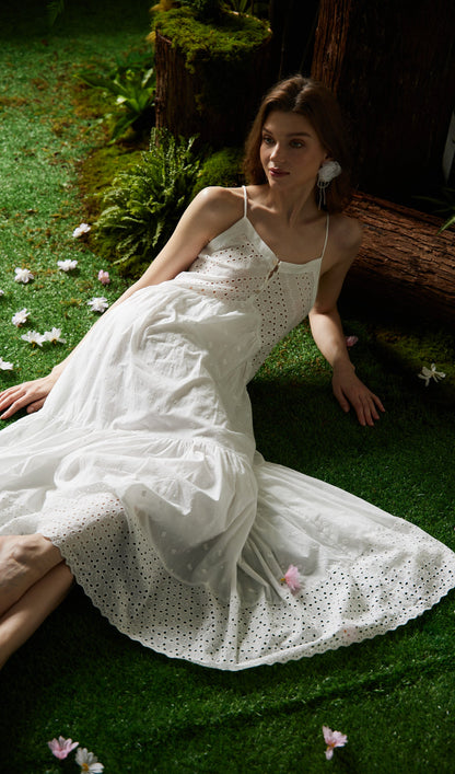 Hollow Embroidery Slip Midi Dress