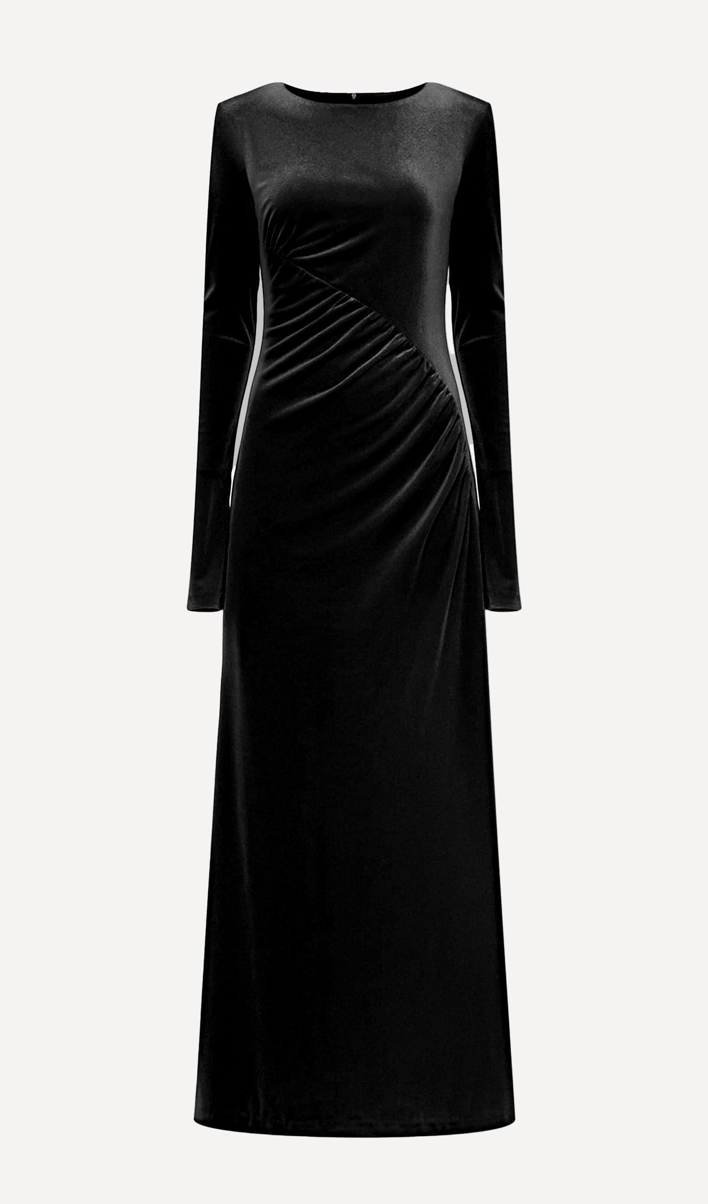Long Sleeved Gathers  Maxi Dress Black