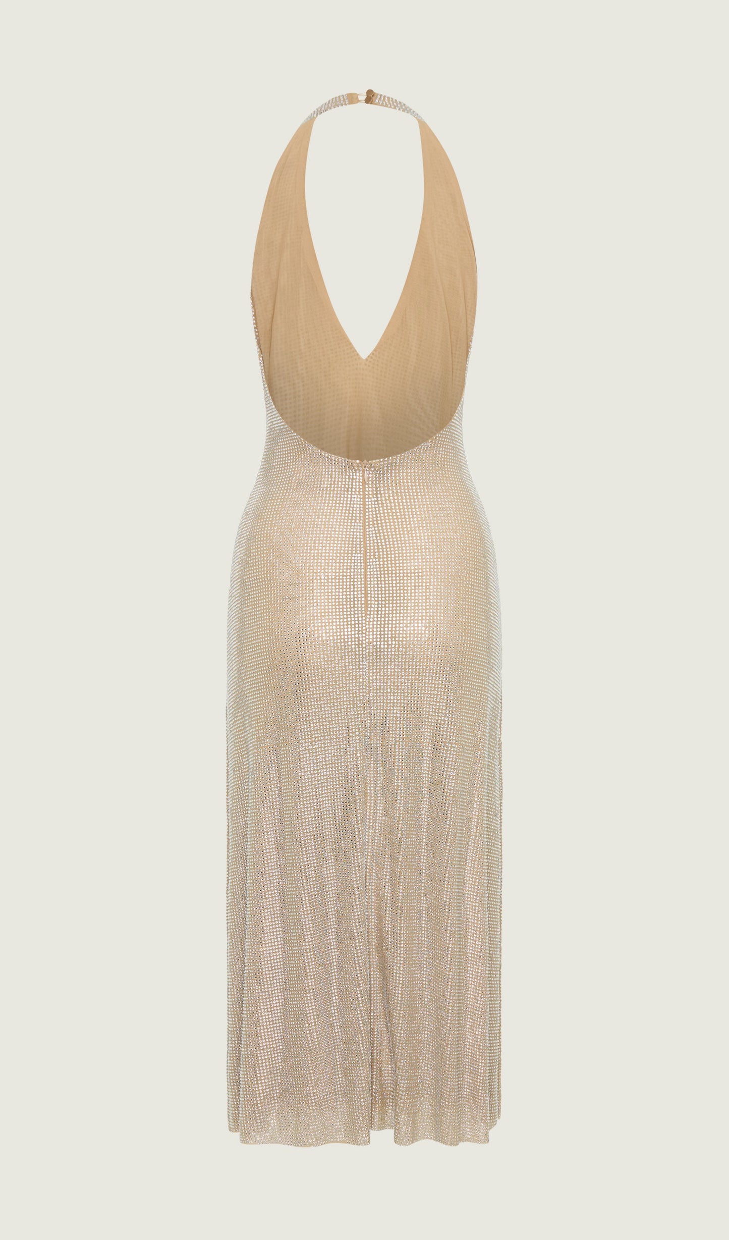 Diamante Halter Midi Dress - Nude