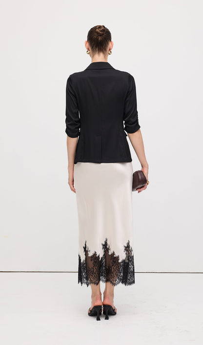 Lace Satin Midi Skirt
