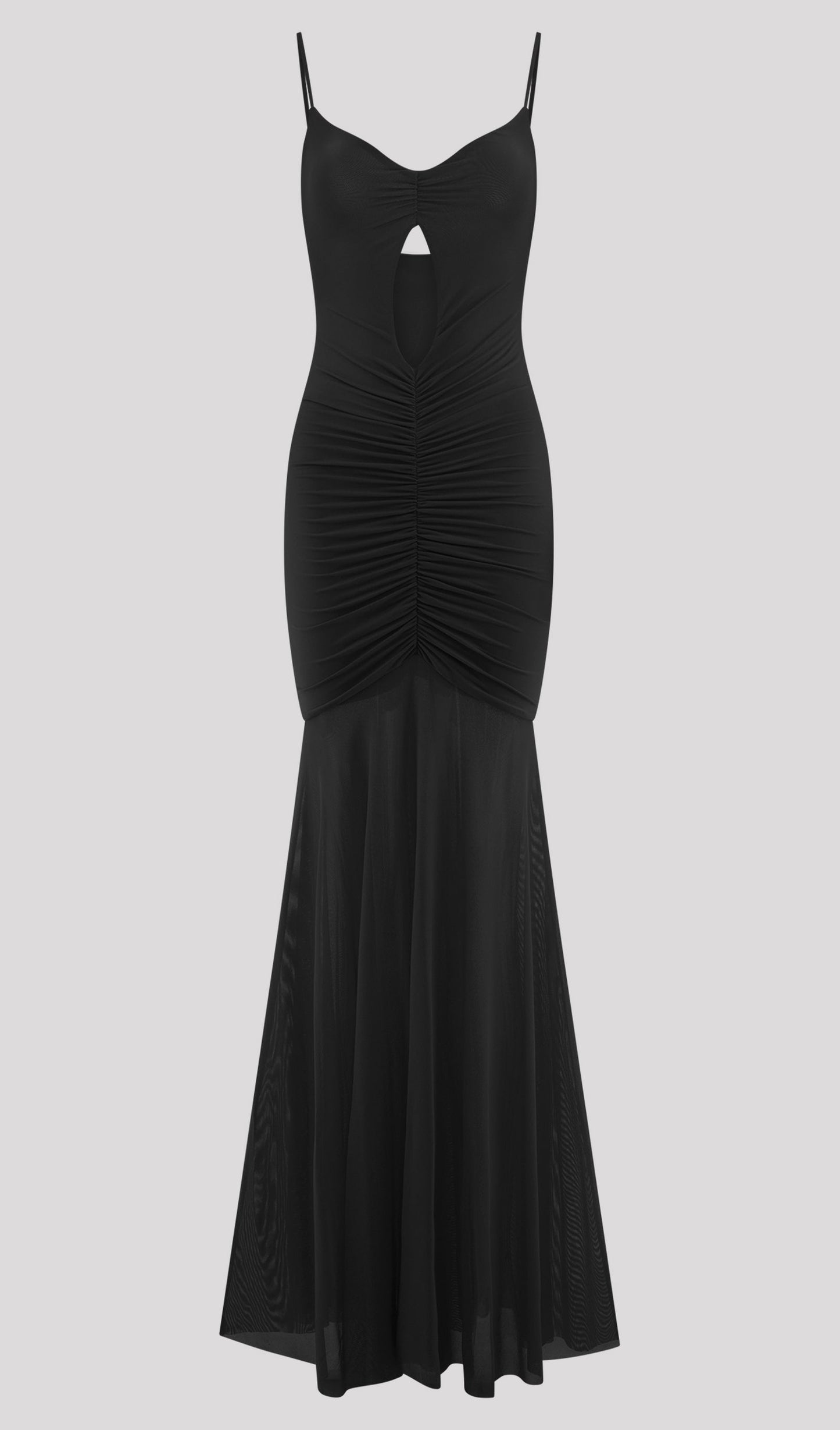 Slinky And Mesh Maxi Dress In Black