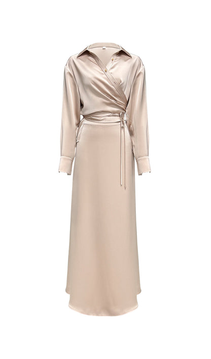 Solid Satin Shirt Maxi Dress Sets