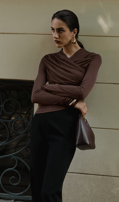 Jersey Long Sleeve Top In Brown