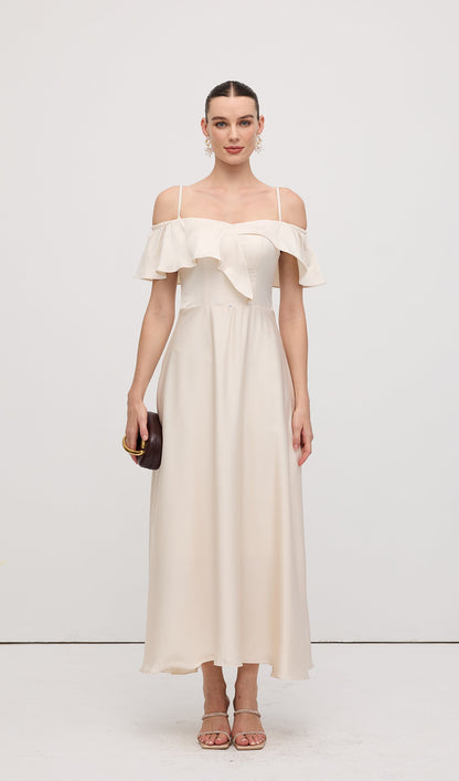 Ruffle Satin Midi Dress