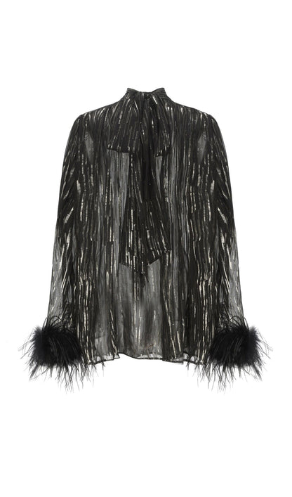 Feather Top & Leather Mini Skirt In Black