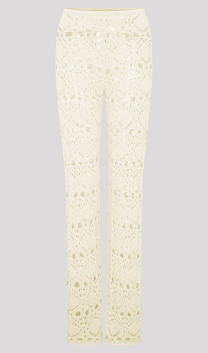 Bandage Knit Top & Crochet Knit Pants In Ivory