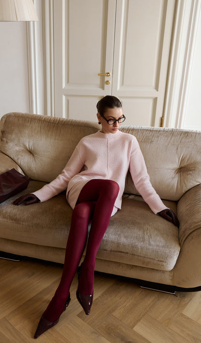 Textured Knitted Jumper & Mini Skirt Set Pink