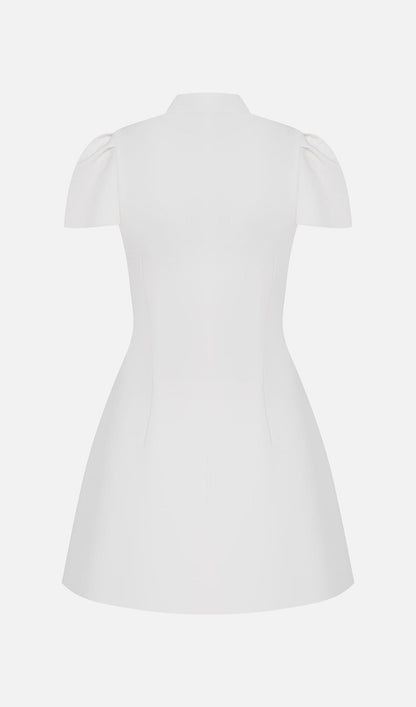 Mini Fitted Dress With Large Buttons In White
