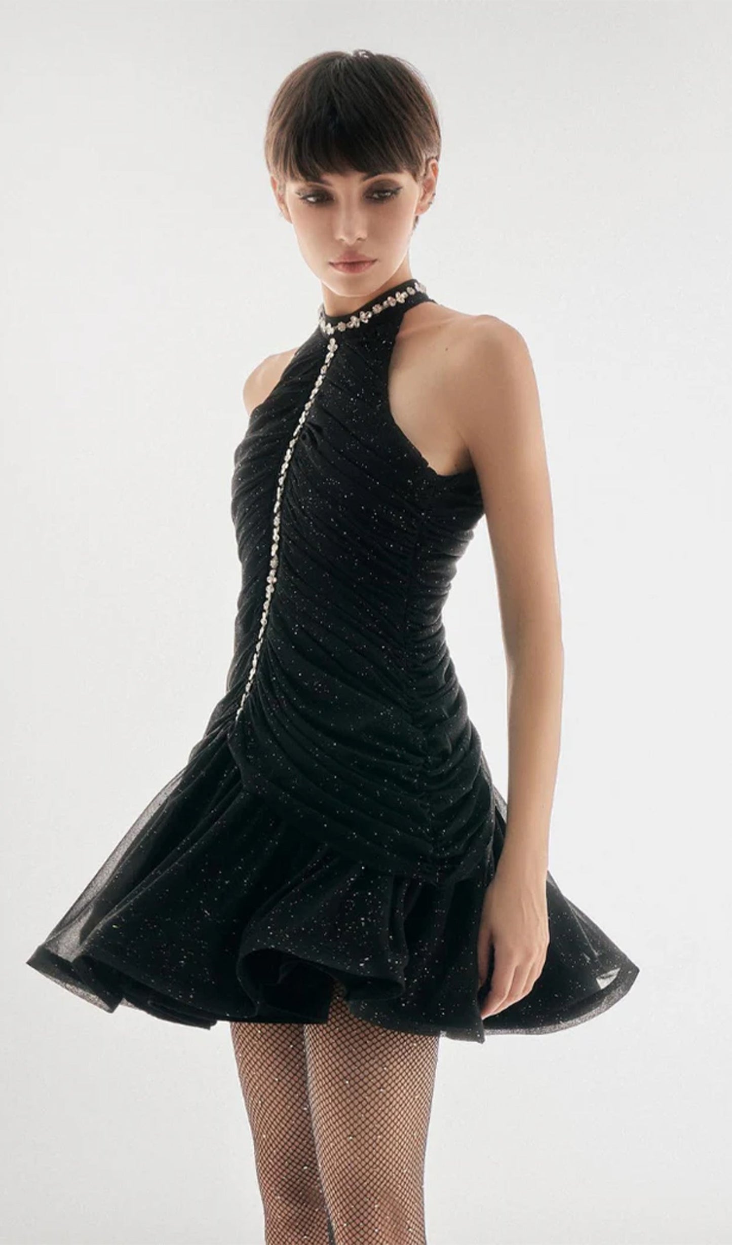 Embellished Ruched Mini Dress