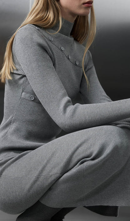 Asymmetrical Top & Maxi Skirt With Side Slit Set Grey