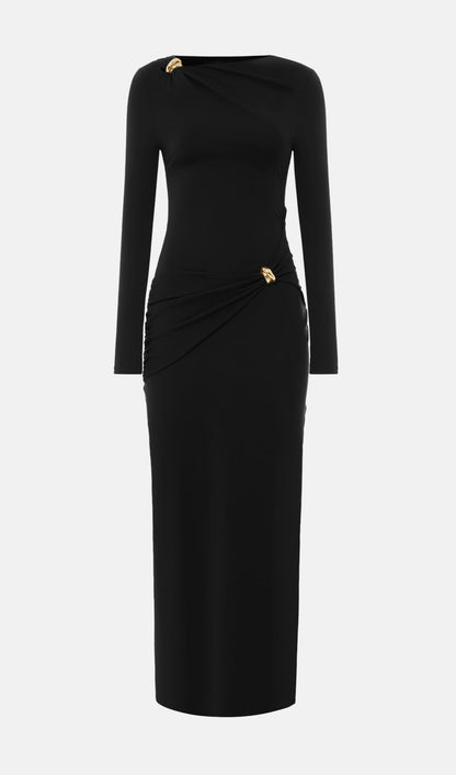 Jersey Seductive Fitted Maxi Dress-Black