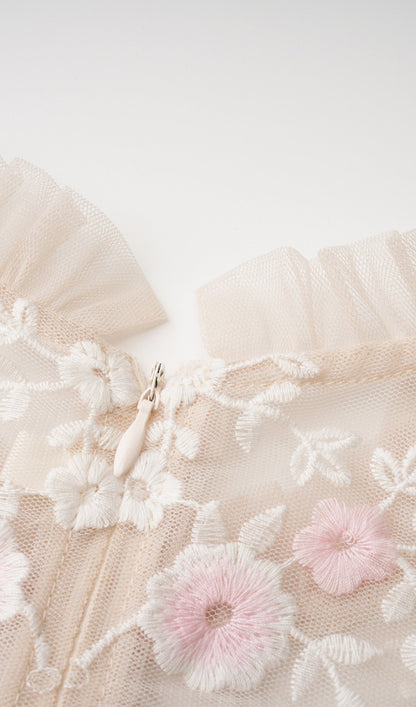 Embroidered Flower Sequins Mesh Maxi Dress