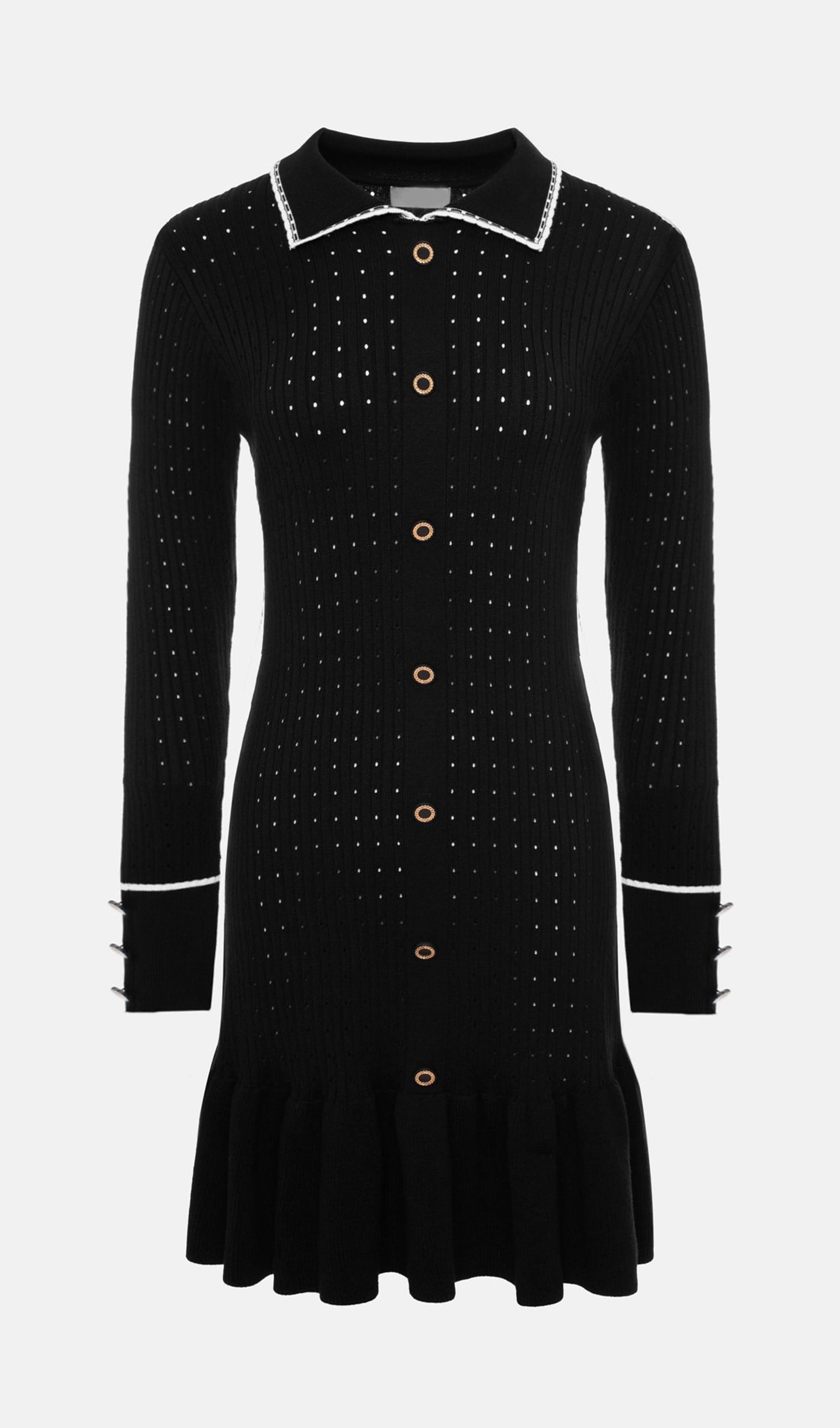Fitted Textured Jersey Mini Dress-Black