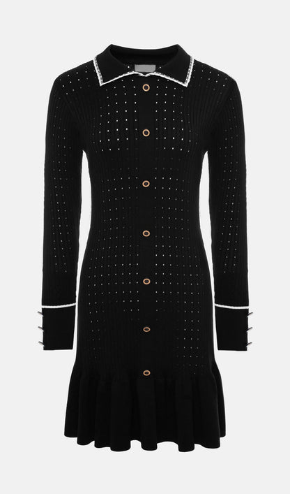 Fitted Textured Jersey Mini Dress-Black