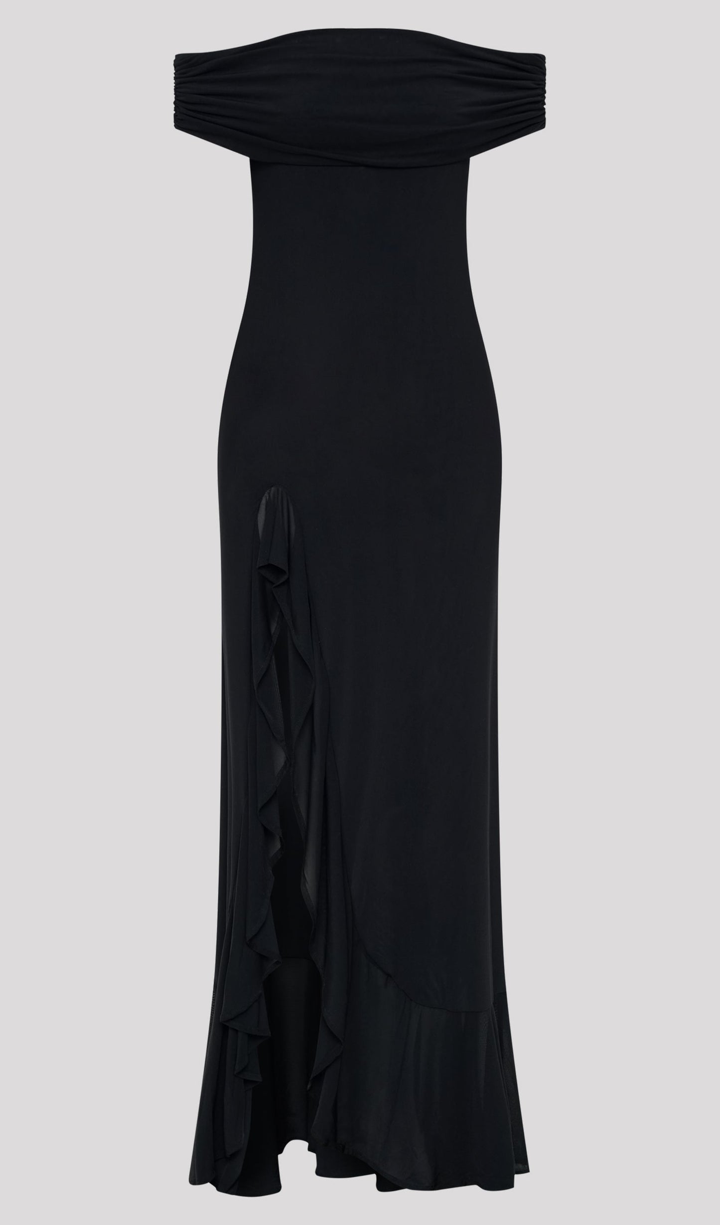 Off Shoulder Mesh Maxi Dress In Black