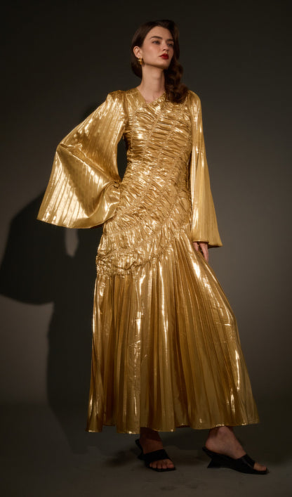 Metallic Maxi Dress In Gold
