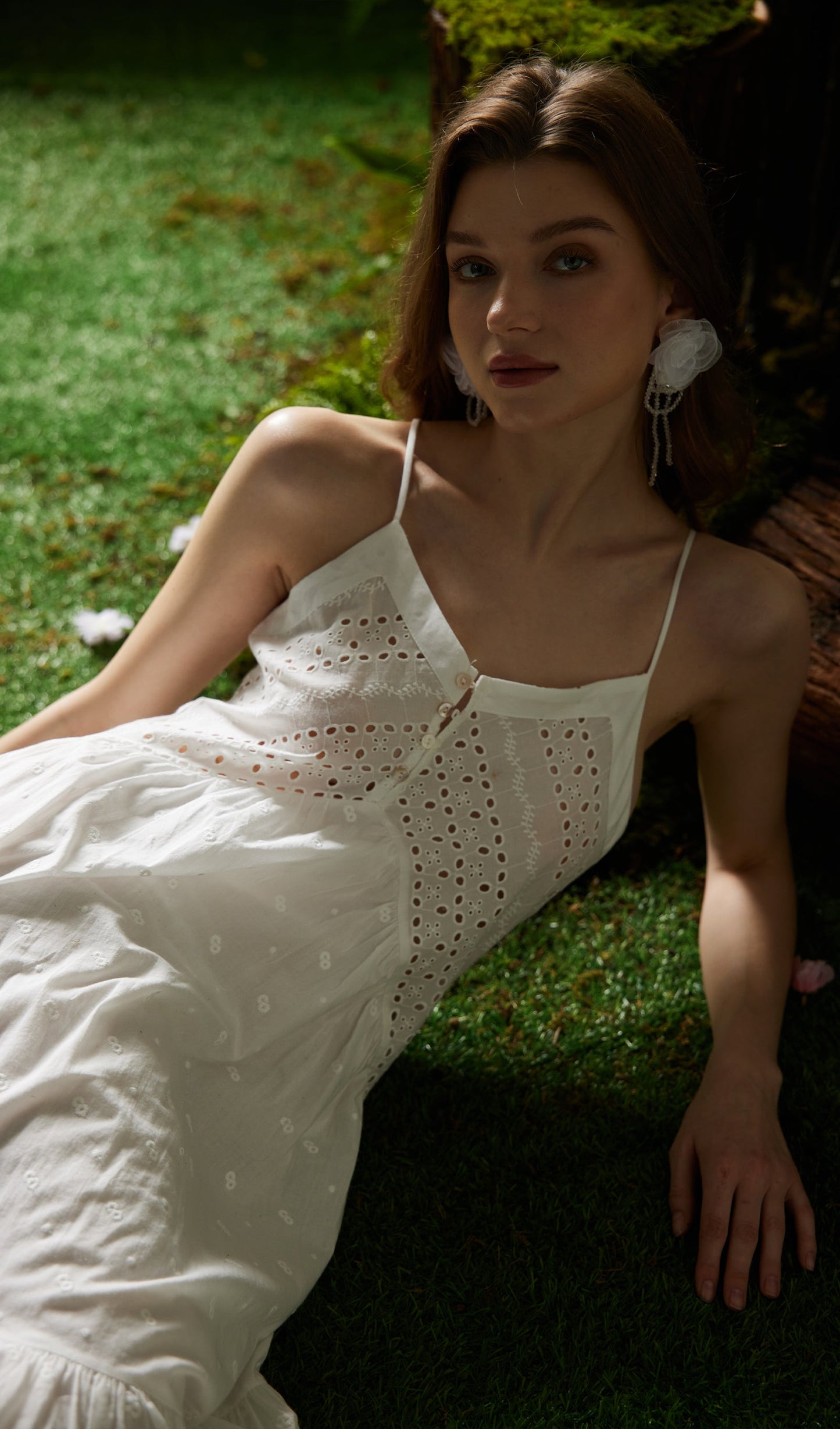 Hollow Embroidery Slip Midi Dress