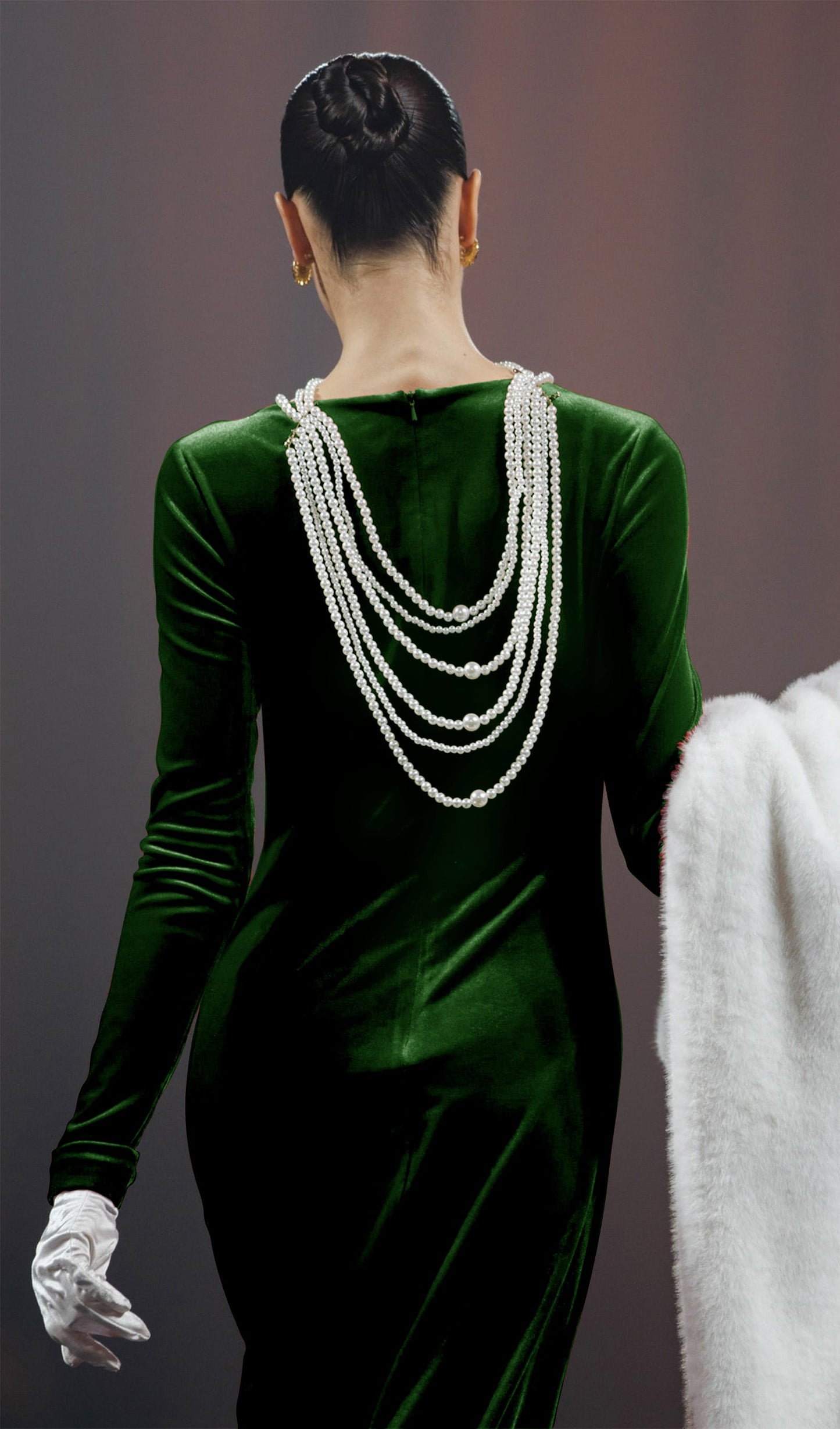 Long Sleeved Gathers  Maxi Dress Dark Green