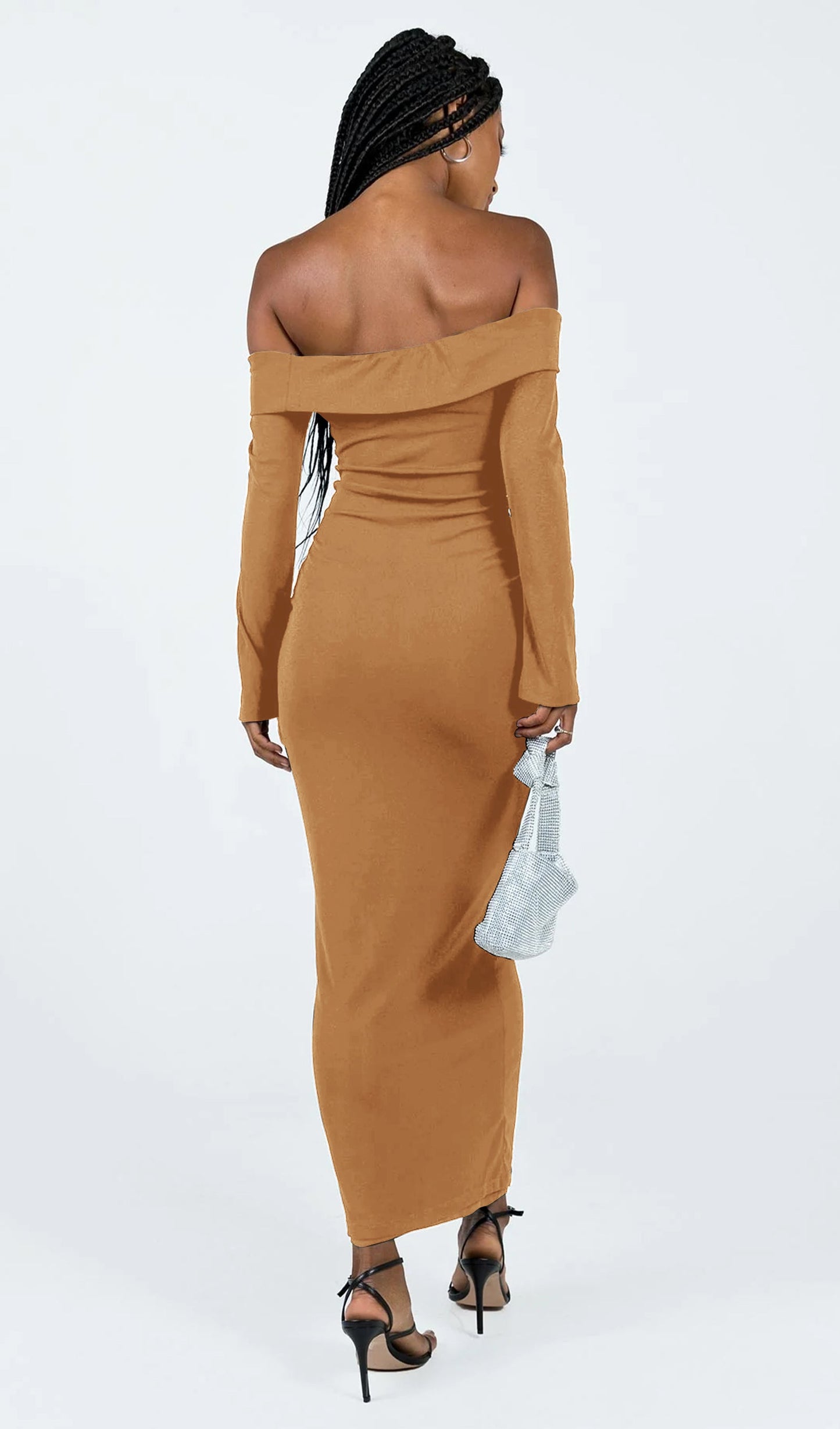 Maida Folded Neckline Maxi Dress Camel
