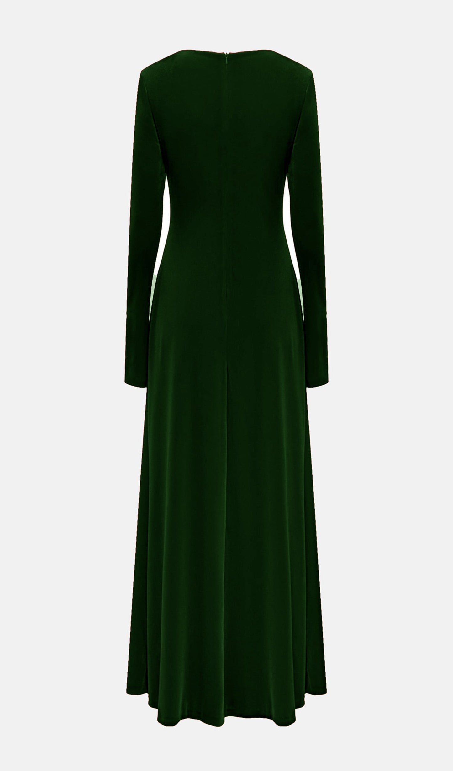 Long Sleeved Gathers  Maxi Dress Dark Green
