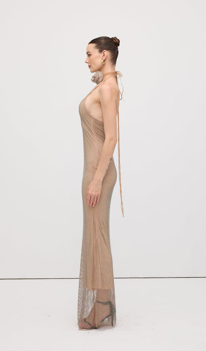Solid Embellished Halterneck Maxi Dress
