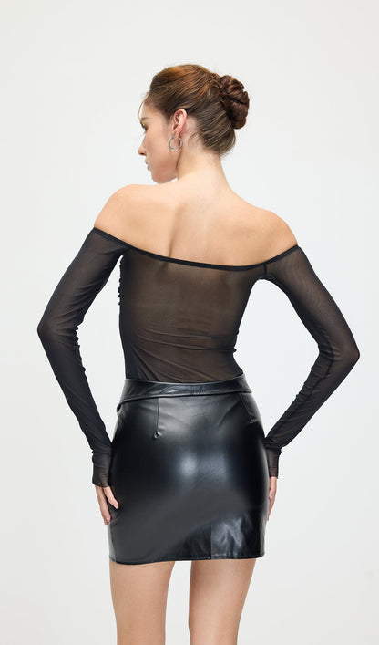 High Waist Leather Mini Skirt