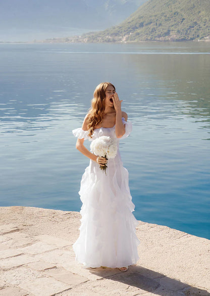 Off Shoulder Ruffled Layered Maxi Dress