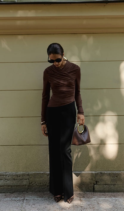 Jersey Long Sleeve Top In Brown