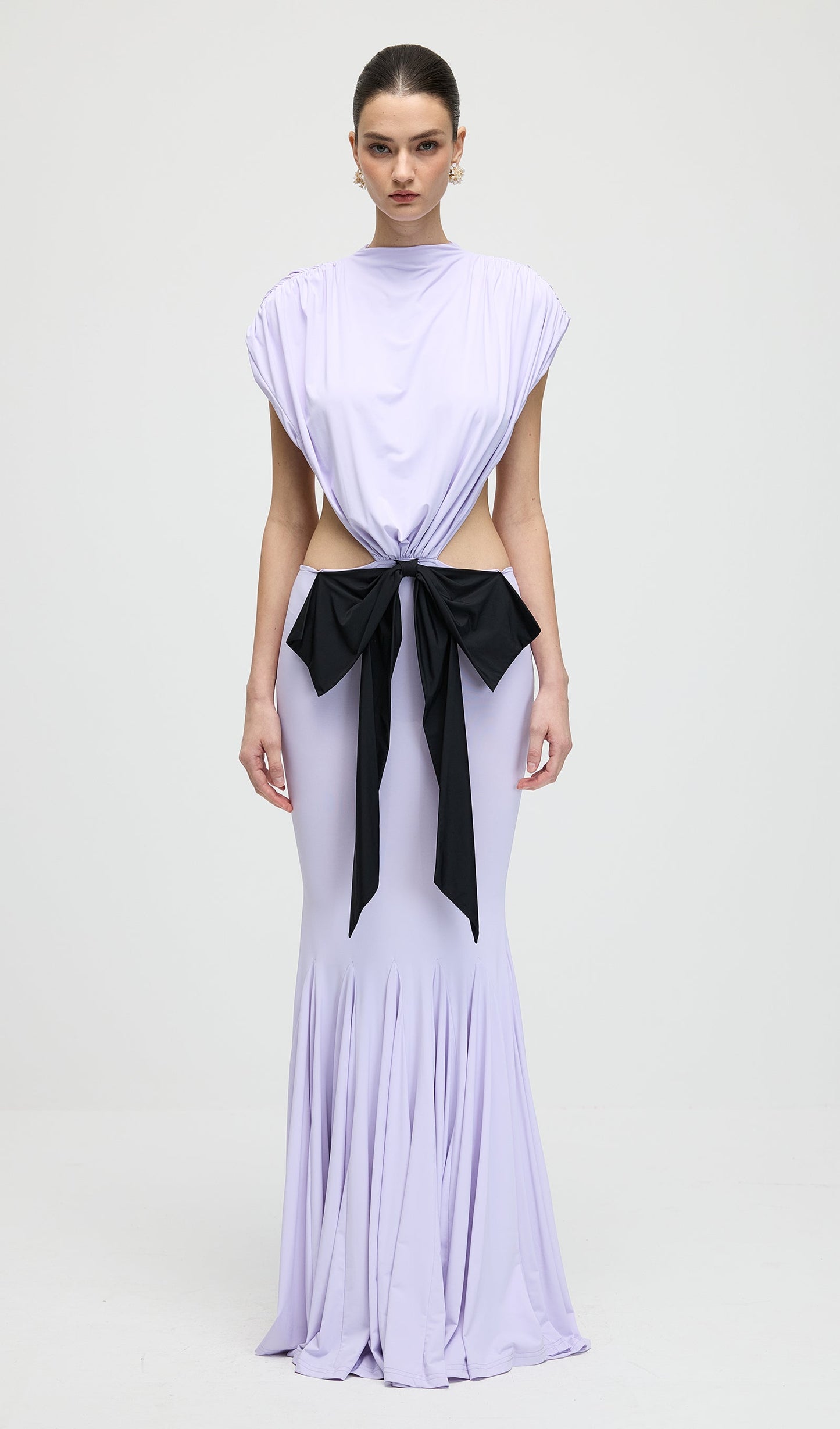 Jersey  Cut Out Detail Bow Maxi Dress In Purple