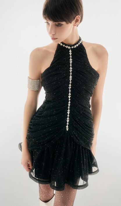 Embellished Ruched Mini Dress