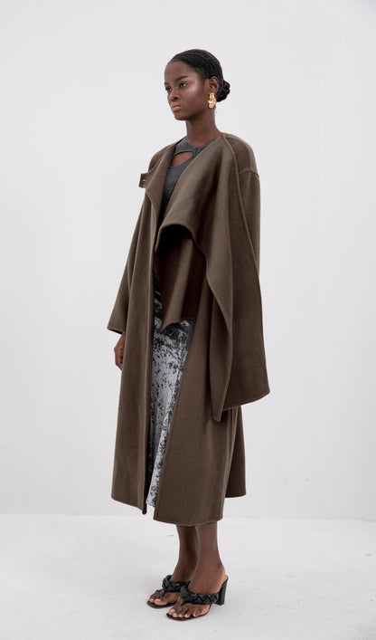Trendy Oversized Cape Style Coat-Coffee