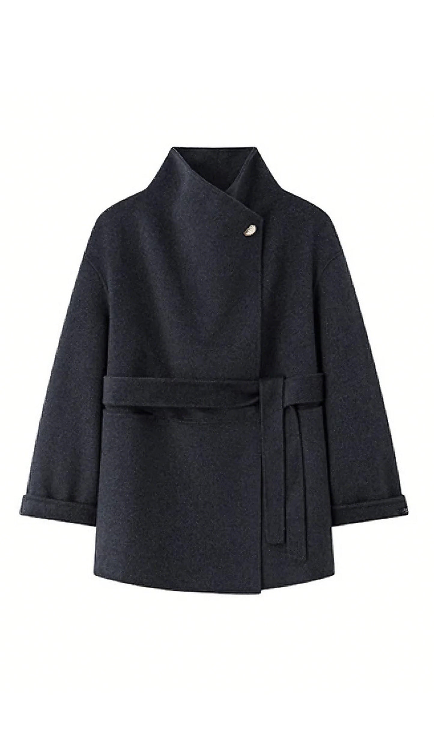 Asymmetrical Woo Cashmere Belted Coat In Grey