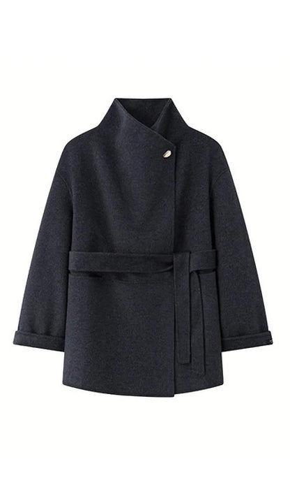 Asymmetrical Woo Cashmere Belted Coat In Grey