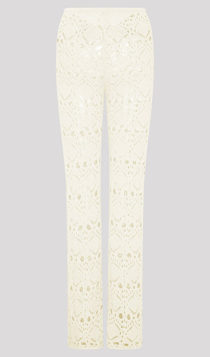 Bandage Knit Top & Crochet Knit Pants In Ivory