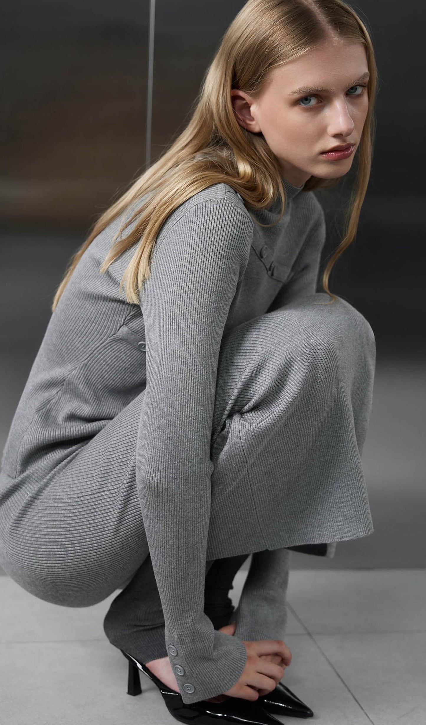 Asymmetrical Top & Maxi Skirt With Side Slit Set Grey