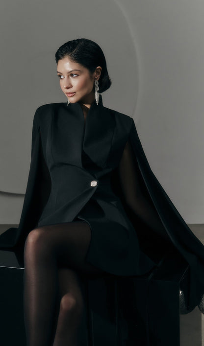 Mini Dress With Flared Sleeves In Black