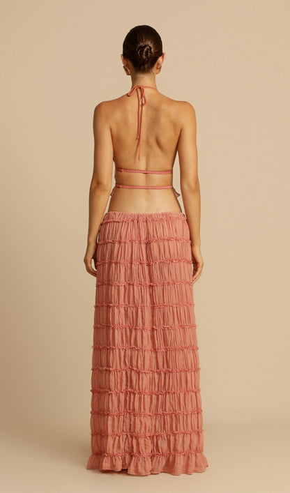 Halter Top & Ruched Detail Maxi Skirt Sets