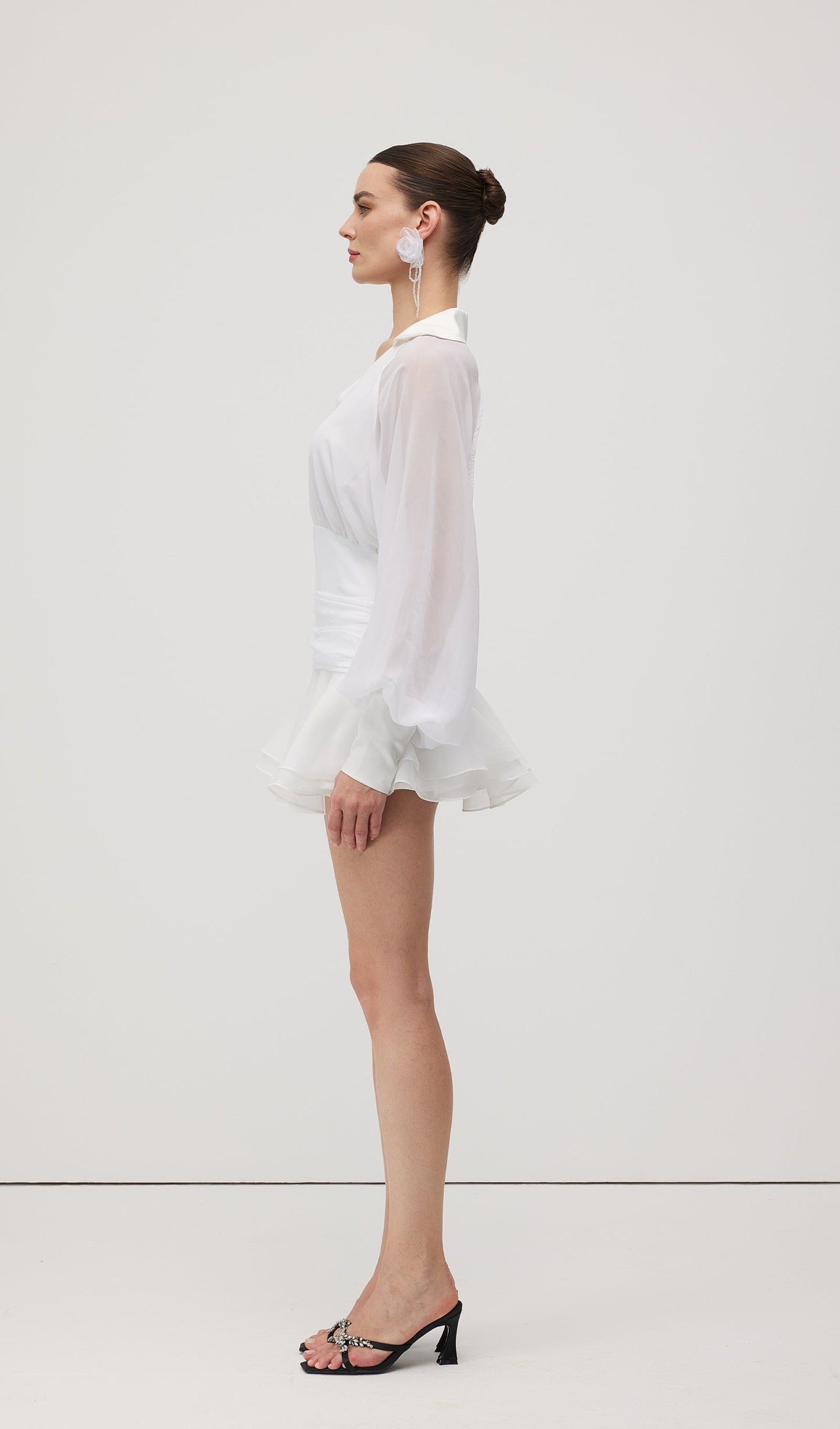 Solid Lantern Sleeve Mini Dress