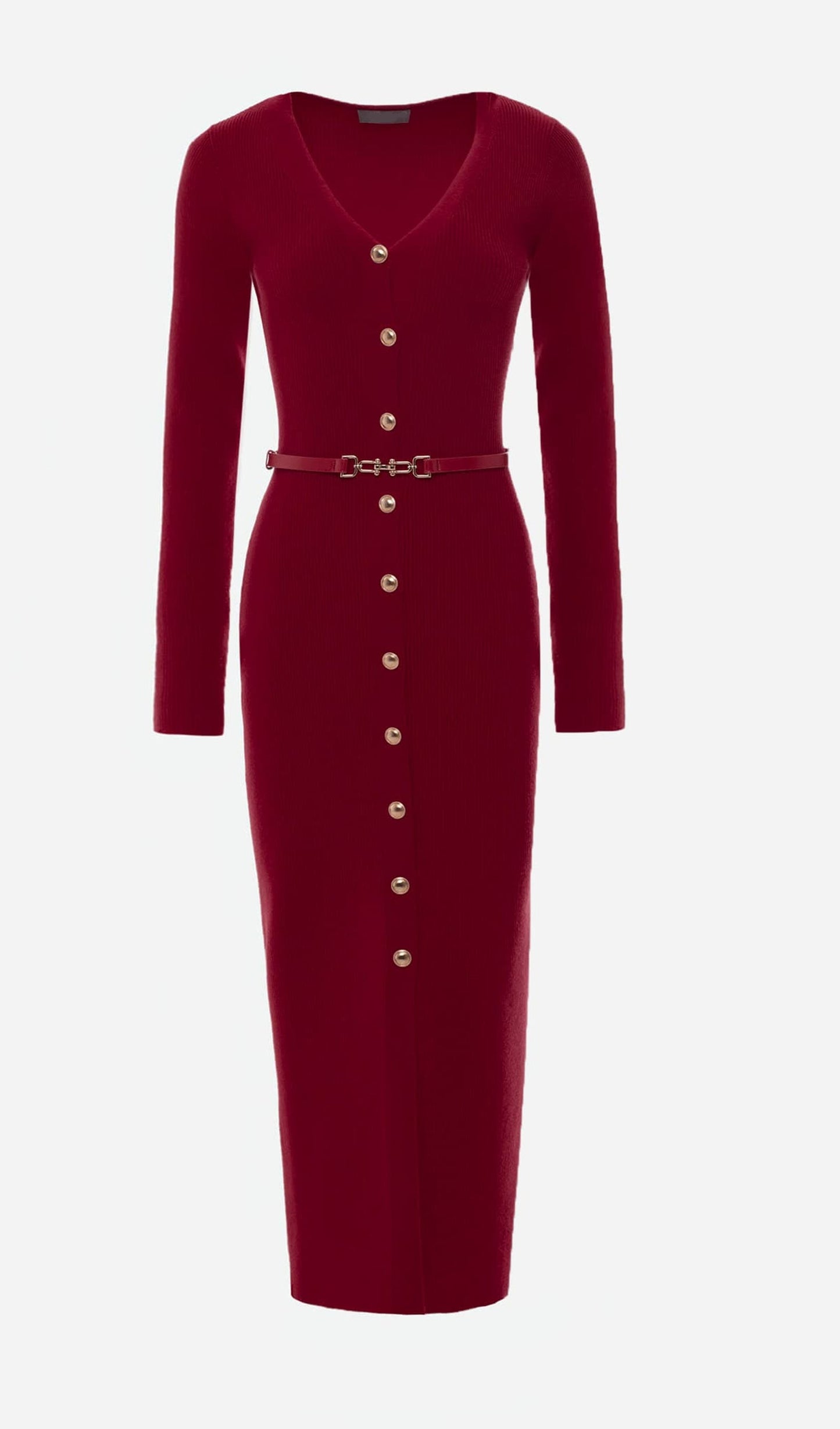 Red Knitted Midi Dress