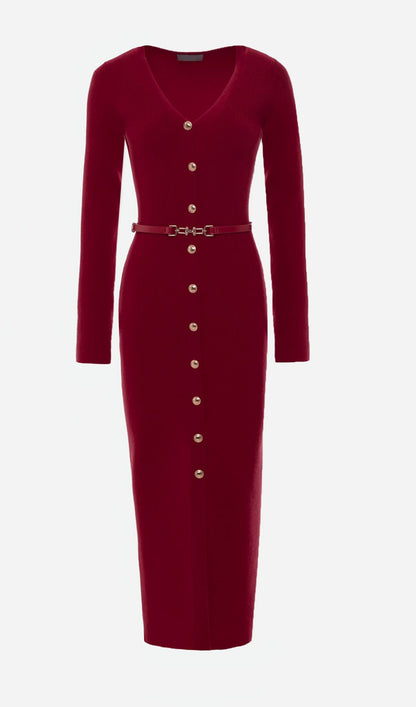Red Knitted Midi Dress
