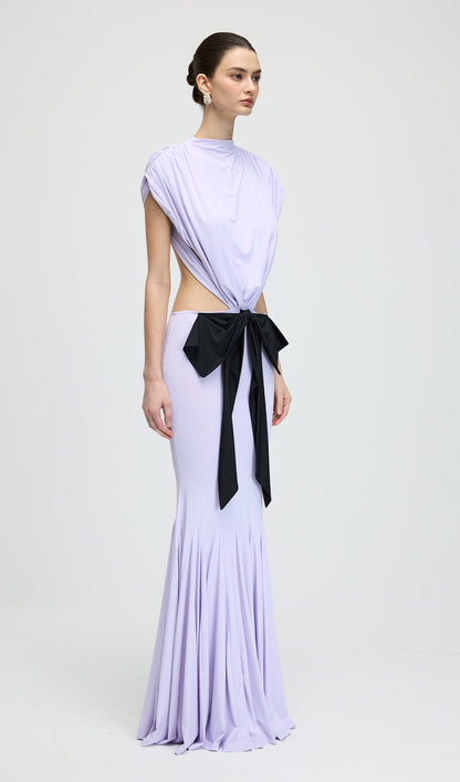 Jersey  Cut Out Detail Bow Maxi Dress In Purple