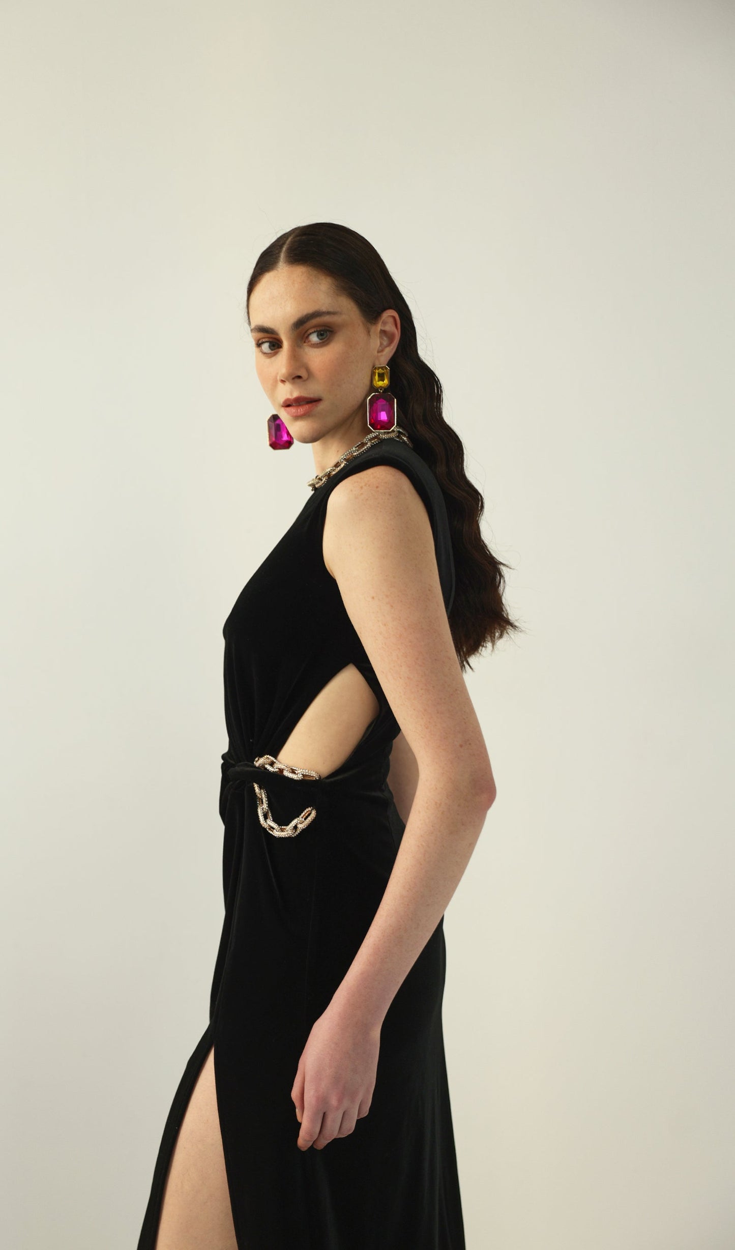 Embellished Velvet Split Maxi Dress