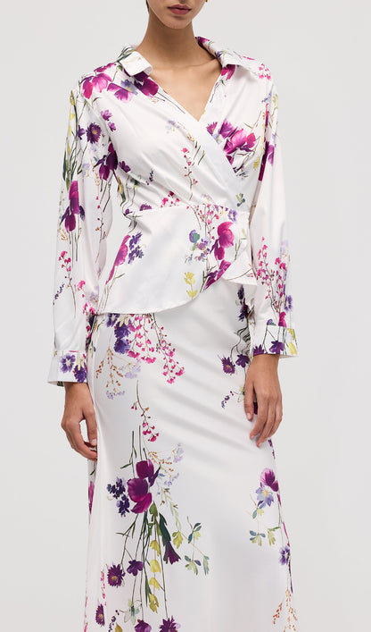 Floral Print Satin Maxi Skirt Two Piece Sets