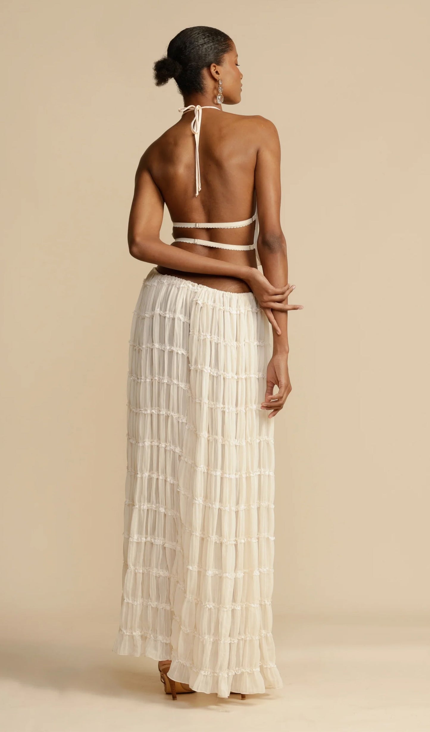 Halter Top & Ruched Detail Maxi Skirt Sets
