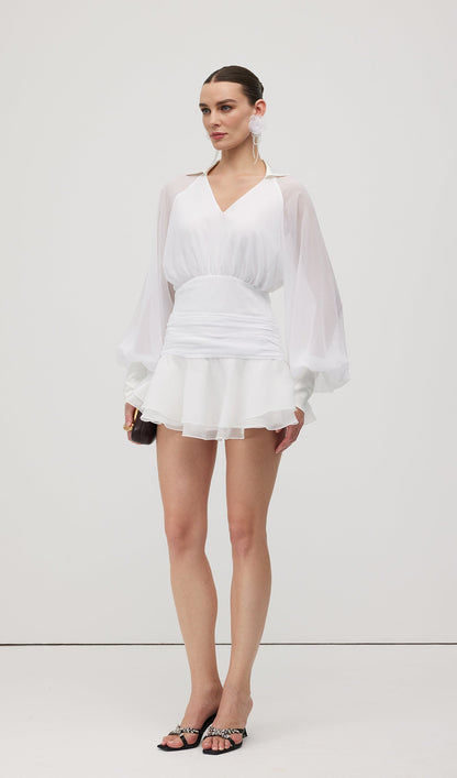 Solid Lantern Sleeve Mini Dress