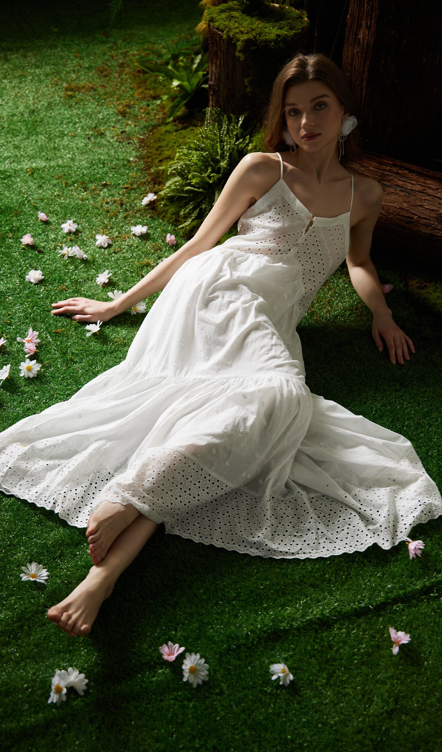 Hollow Embroidery Slip Midi Dress