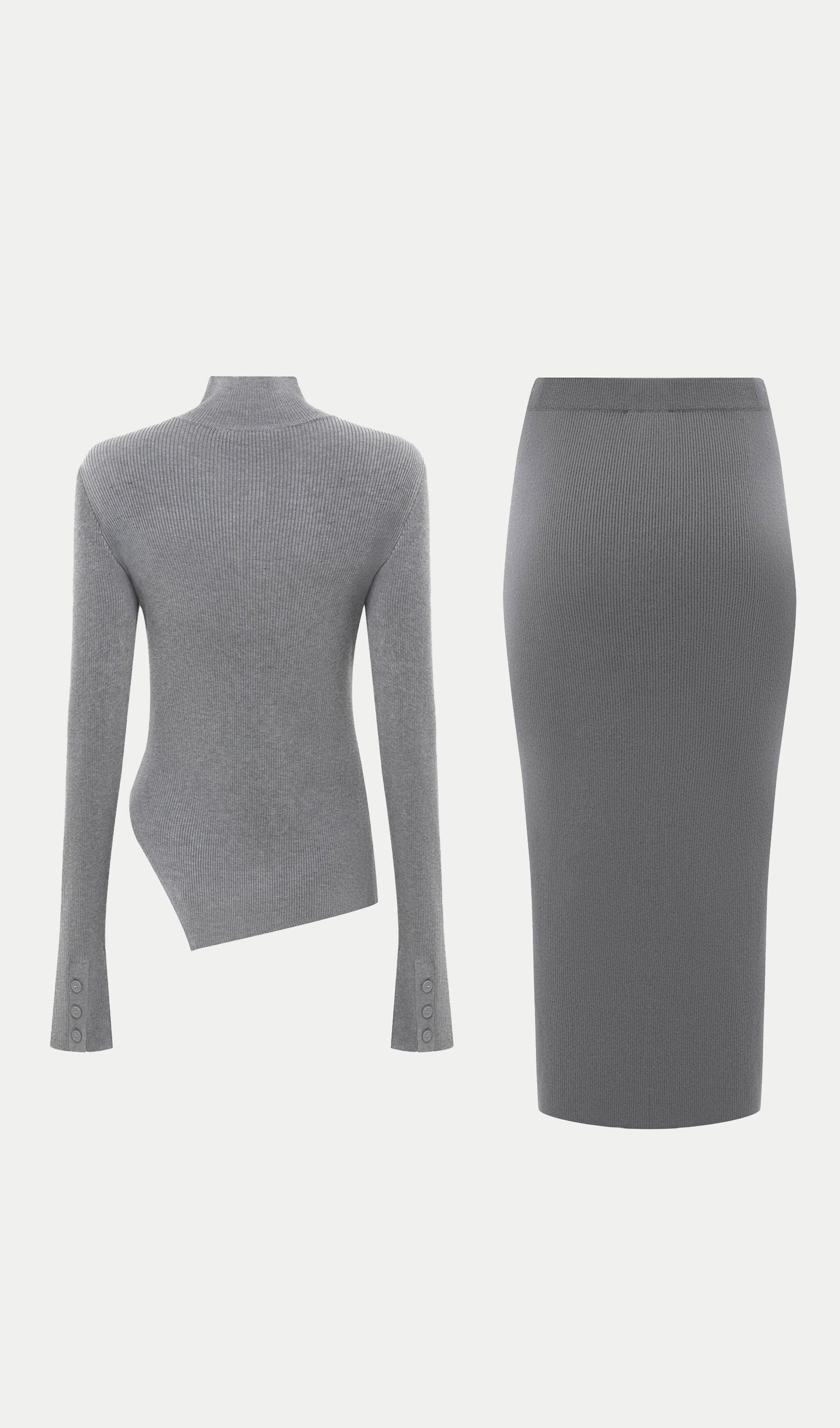 Asymmetrical Top & Maxi Skirt With Side Slit Set Grey