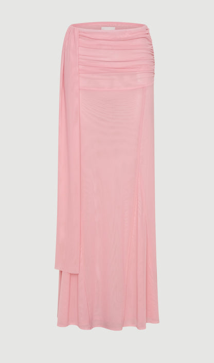 Mesh Top & Maxi Skirt In Pink