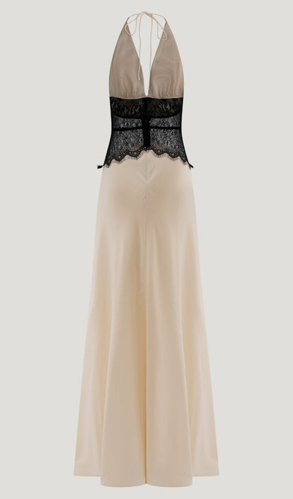 Lace And Satin Maxi Dress In White