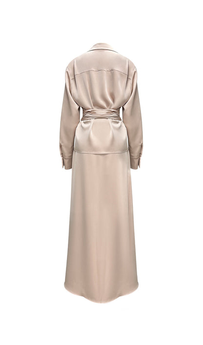 Solid Satin Shirt Maxi Dress Sets